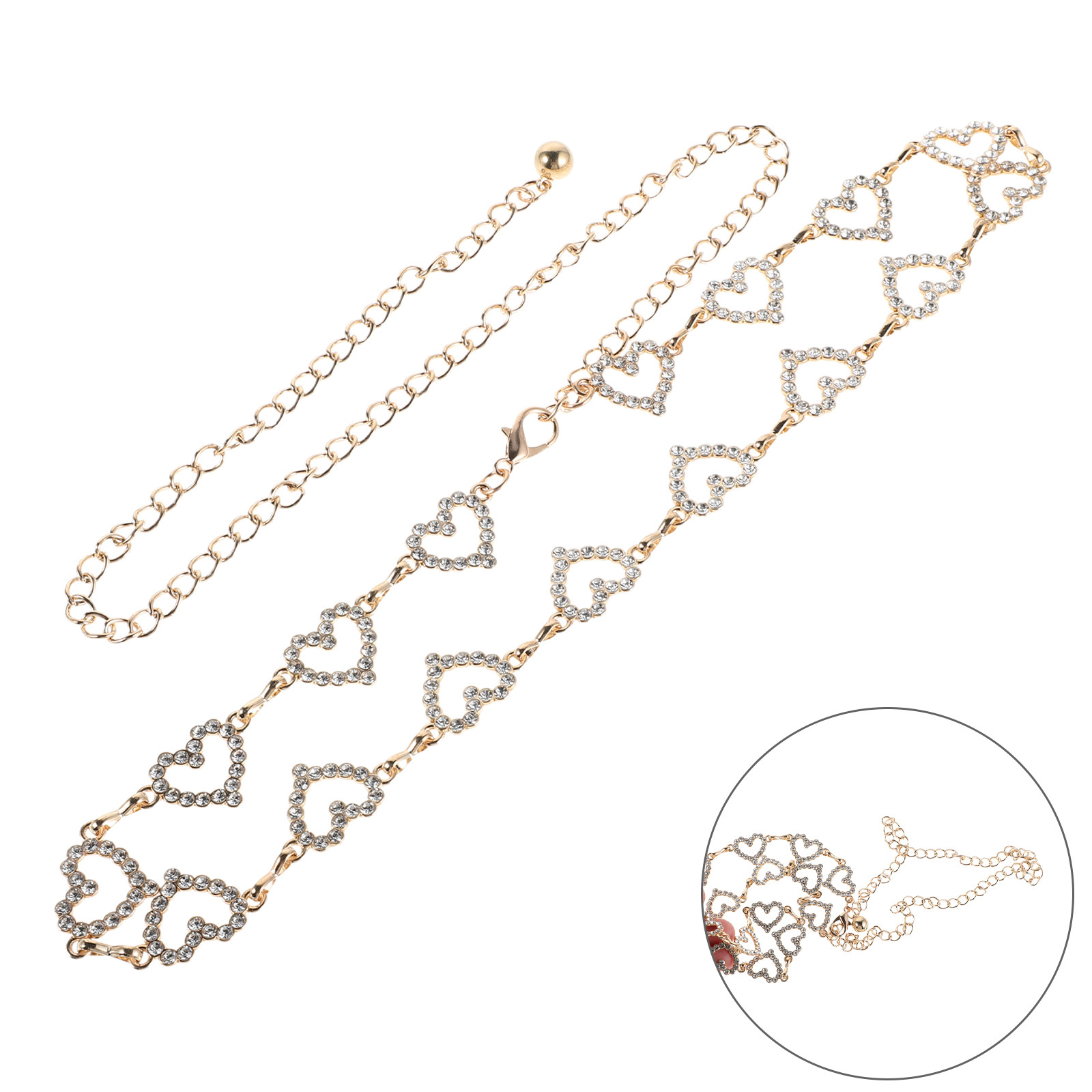 Body Jewelry For You - Women Heart Rhinestone Waist Chain Adjustable