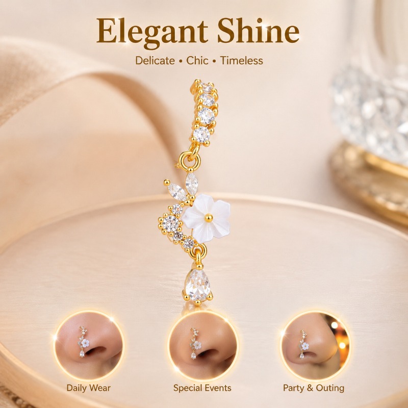 Body Jewelry Septum - Stylish Floral Zircon Nose Hoop Elegant