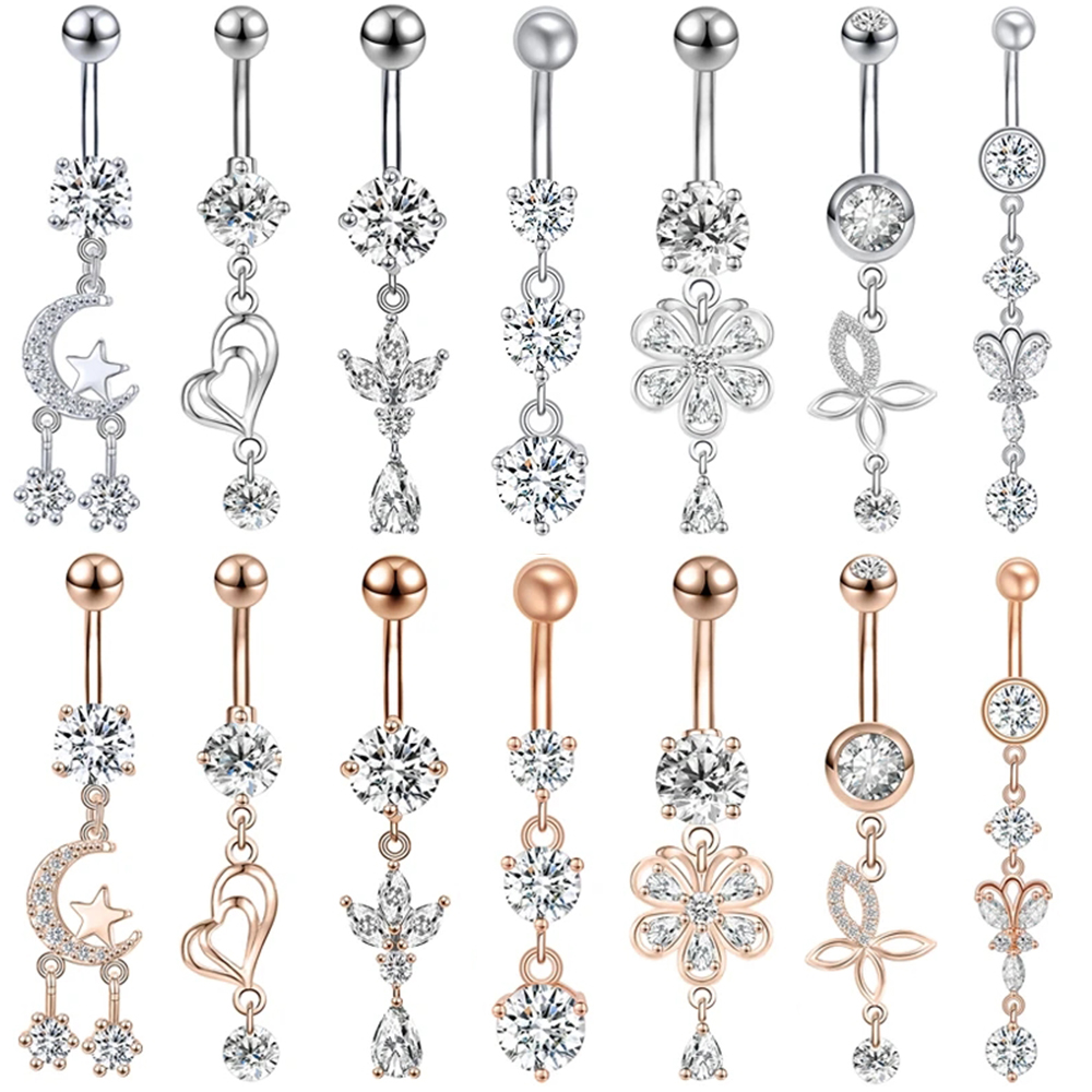 ZS 14G 1PC Zircon Flower Belly - đánh giá và giá Body Jewelry Real Gold