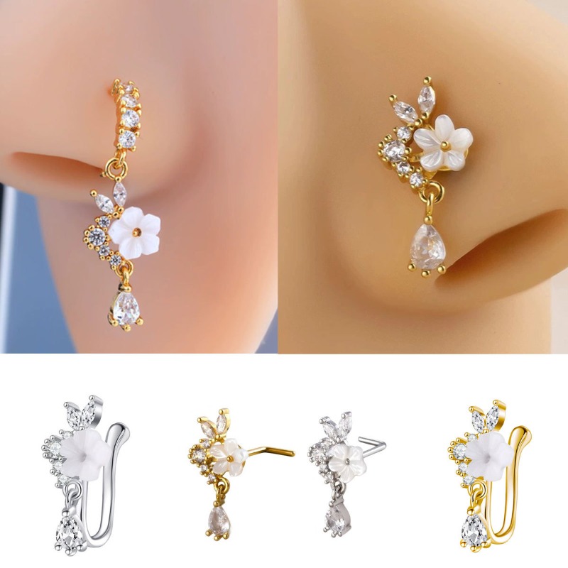Stylish Floral Zircon Nose Hoo - đánh giá và giá Body Jewelry Septum