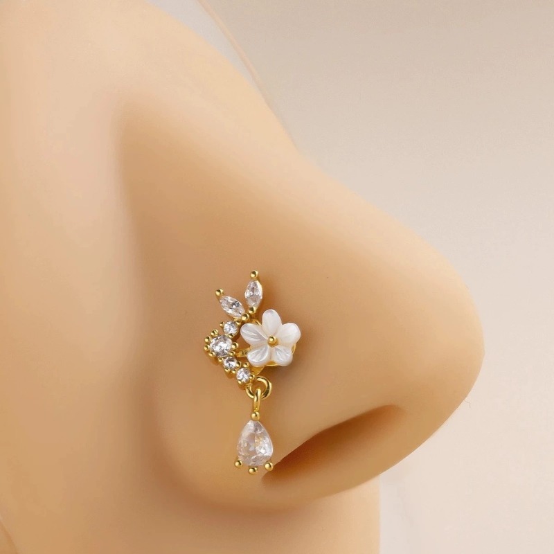 Stylish Floral Zircon Nose Hoo - đánh giá và giá Body Jewelry Septum